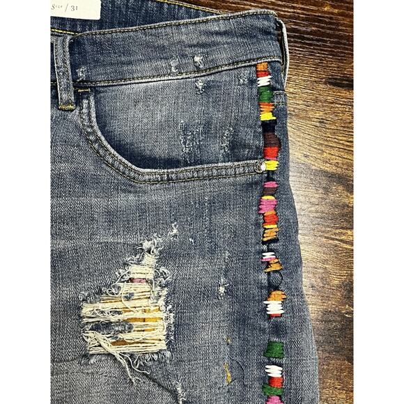 Anthropologie Blue Jean Shorts with Colorful Accents - Picture 3 of 12